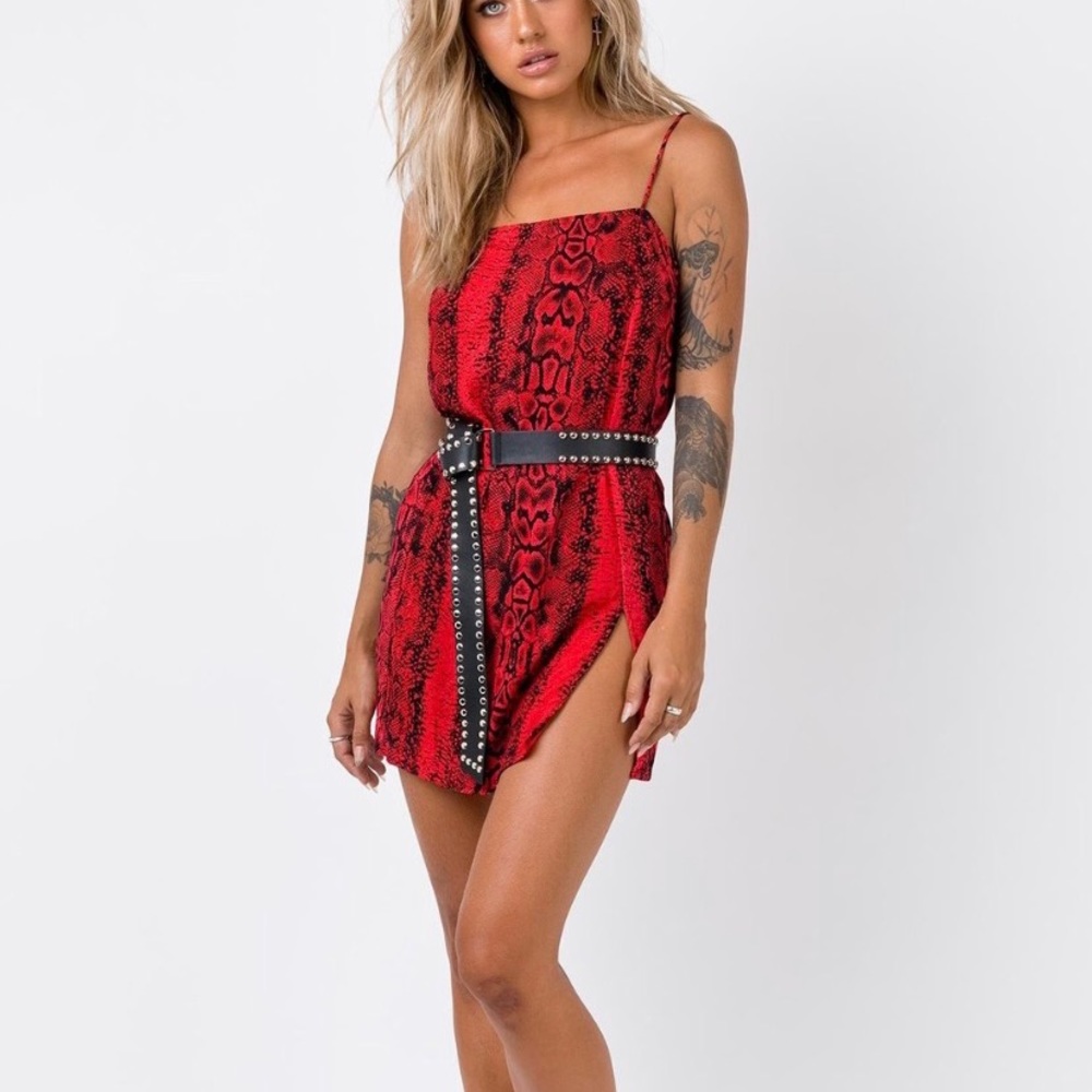NWT Motel Datista Oversized Slip Dress Red Snake